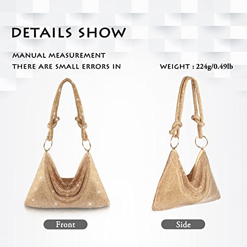 AOYUNHUI Rhinestone Hobo Bag for Women Shoulder Handbags Evening Bling Hobo Bag Evening Purse Rhinestone Clutch Purses for Women Crystal Evening Clutch Bag for Wedding Reception Prom Reunion-Gold