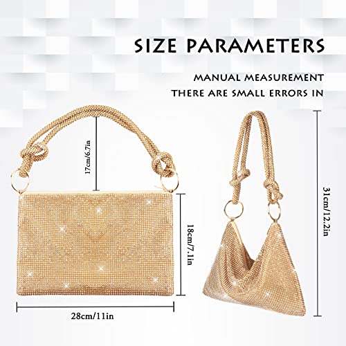 AOYUNHUI Rhinestone Hobo Bag for Women Shoulder Handbags Evening Bling Hobo Bag Evening Purse Rhinestone Clutch Purses for Women Crystal Evening Clutch Bag for Wedding Reception Prom Reunion-Gold