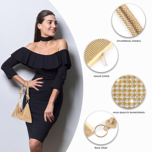 AOYUNHUI Rhinestone Hobo Bag for Women Shoulder Handbags Evening Bling Hobo Bag Evening Purse Rhinestone Clutch Purses for Women Crystal Evening Clutch Bag for Wedding Reception Prom Reunion-Gold