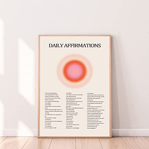 Daily Affirmation Wall Art Colorful Aura Poster Inspirational Paintings for Wall Energy Spiritual Picture Orange Aesthetic Posters Daily Gratitude Picture for Living Room Bedroom 16x24inch Unframed