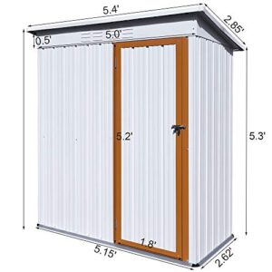 EMKK 5 X 3 Ft Outdoor Storage Shed, Galvanized Metal Garden Shed with Lockable Doors, Tool for Patio Lawn Backyard Trash Cans,Metal Sheds Lawn, White