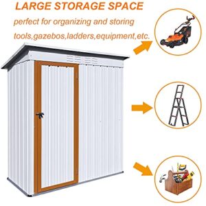 EMKK 5 X 3 Ft Outdoor Storage Shed, Galvanized Metal Garden Shed with Lockable Doors, Tool for Patio Lawn Backyard Trash Cans,Metal Sheds Lawn, White