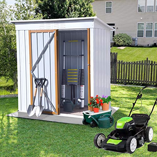 EMKK 5 X 3 Ft Outdoor Storage Shed, Galvanized Metal Garden Shed with Lockable Doors, Tool for Patio Lawn Backyard Trash Cans,Metal Sheds Lawn, White