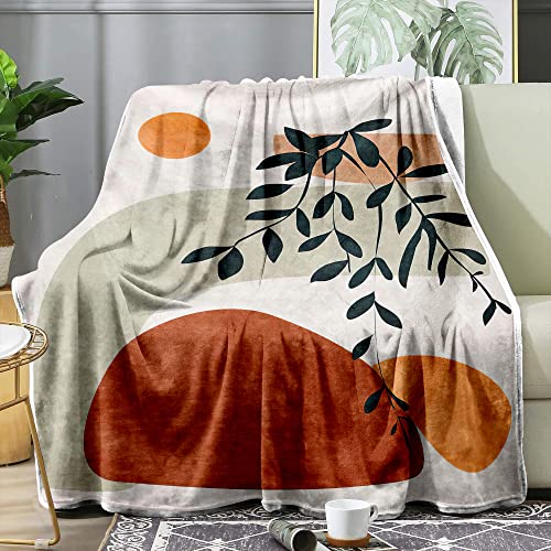 SEBKQ Boho Sun and Leaves Blanket Double Sided Flannel Throw Blanket, Suitable for Adults and Children on The Sofa, Car, Bed Nap Warm Comfortable Blanket(59in X 39in)