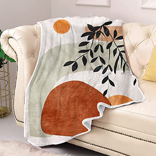 SEBKQ Boho Sun and Leaves Blanket Double Sided Flannel Throw Blanket, Suitable for Adults and Children on The Sofa, Car, Bed Nap Warm Comfortable Blanket(59in X 39in)