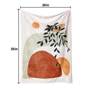 SEBKQ Boho Sun and Leaves Blanket Double Sided Flannel Throw Blanket, Suitable for Adults and Children on The Sofa, Car, Bed Nap Warm Comfortable Blanket(59in X 39in)