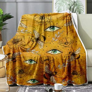 etskom bee blanket super soft yellow evil eye fleece throw blanket for adults kids, warm throw and blanket for sofa couch bed cars 59 * 39in