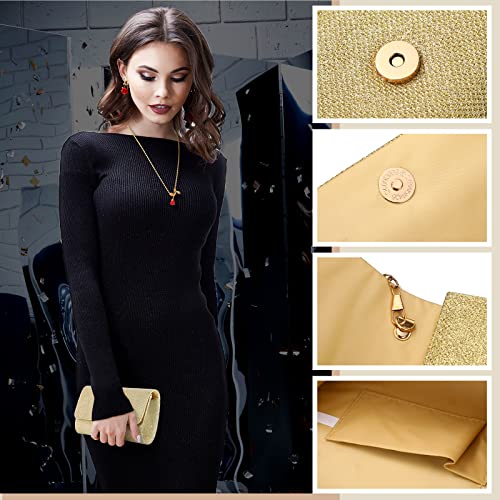 3 Pcs Women Red Rose Jewelry Set Gold Evening Bag Clutch Purses 18K Gold Plated Necklace Earrings Evening Party Handbag Wedding Bag for Women Gift