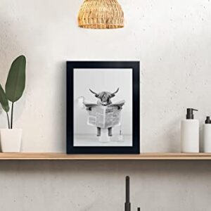 Black Framed Bathroom Decor - Funny Highland Cow Wall Art in Bathtub, Black and White Canvas Cow In Bathroom Picture, Humor Animals Bathroom Artwork Prints, Rustic Farmhouse Style Wall Decor Ready To Hang for Living Room, Bathroom, Bedroom, Kids Bathroom