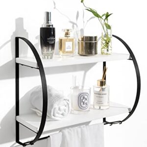 SUMGAR Floating Shelves with Towel Bar, 2 Tier Storage Shelf Wall Mounted for Bedroom, Living Room, Office, Kitchen