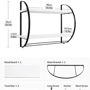 SUMGAR Floating Shelves with Towel Bar, 2 Tier Storage Shelf Wall Mounted for Bedroom, Living Room, Office, Kitchen