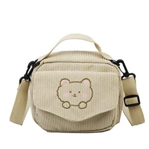 cute kawaii purse crossbody bag girls kawaii bear corduroy satchel purse cute plush shoulder bag purse kawaii bear print purse for teen girls women