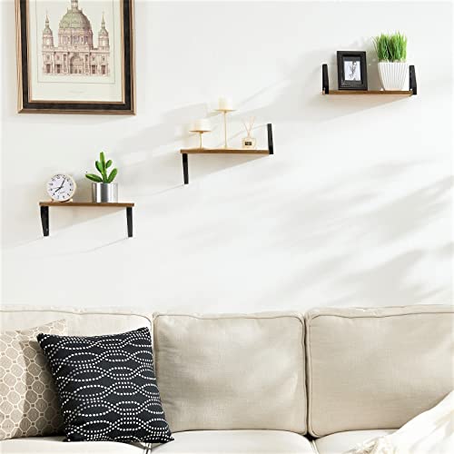 TFER Floating Wall Shelves for Bedroom/Bathroom, Set of 3, Hanging Shelf for Living Room/Kitchen/Laundry Room, Wall Mounted Shelves, Rustic Wood Shelves Great Value for Home