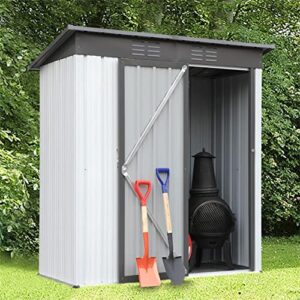 evedy 5x3ft outdoor storage shed, galvanized metal garden shed with lockable doors, tool storage shed for patio lawn backyard trash cans,gray