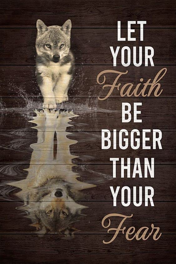 Geuuki Wolf let your faith be bigger than your fear Funny Retro Metal Tin Sign Vintage Aluminum Sign for Home garden Coffee Wall Decor 8x12 Inch