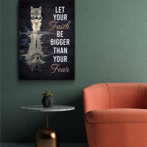 Geuuki Wolf let your faith be bigger than your fear Funny Retro Metal Tin Sign Vintage Aluminum Sign for Home garden Coffee Wall Decor 8x12 Inch