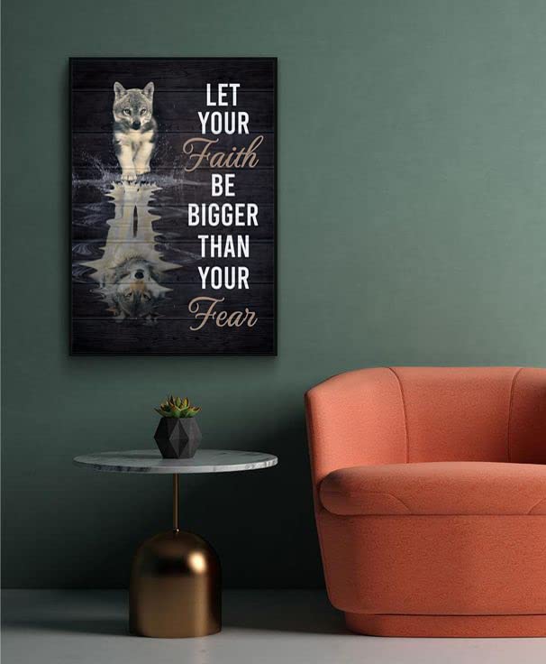 Geuuki Wolf let your faith be bigger than your fear Funny Retro Metal Tin Sign Vintage Aluminum Sign for Home garden Coffee Wall Decor 8x12 Inch