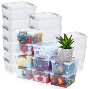 24 pieces 1.1 quart small clear plastic storage containers bins with lid stackable small items beads storage latch box crafts toys lidded bins and secure latching buckles for office organizing