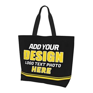 lcqridy custom tote bag with handles personalized logo text image photo grocery bag shoulder bag for women shopping beach (shoulder bag)