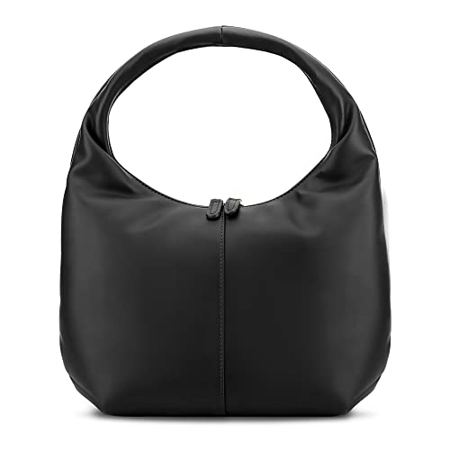 Puffer Hobo Bag, Women Leather Shoulder Bag Handbags Winter Soft Padded Tote Purse, Black