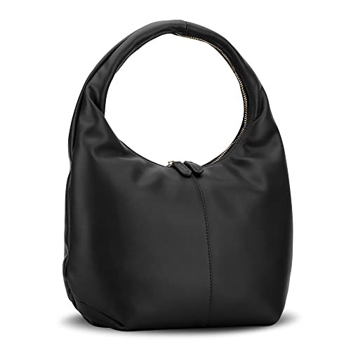 Puffer Hobo Bag, Women Leather Shoulder Bag Handbags Winter Soft Padded Tote Purse, Black