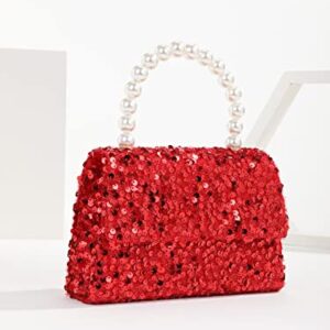 FIWOODELF Womens Crystal Evening Clutch Bag Rhinestone Sequin Evening Handbag Shoulder Bags Purse for Wedding Party Prom (Red 1)