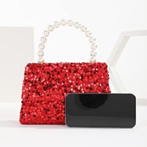 FIWOODELF Womens Crystal Evening Clutch Bag Rhinestone Sequin Evening Handbag Shoulder Bags Purse for Wedding Party Prom (Red 1)