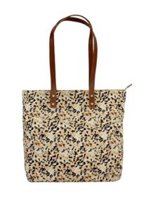 120% lino leo print, linen/cotton blend, with leather handles, tote bag