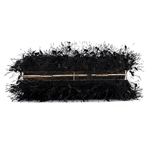 Olivia Miller Women’s Fashion Bea Black Feather Evening Bag w Detachable Chain Strap, Small Wedding Prom Gala Party Clutch Crossbody Handbag