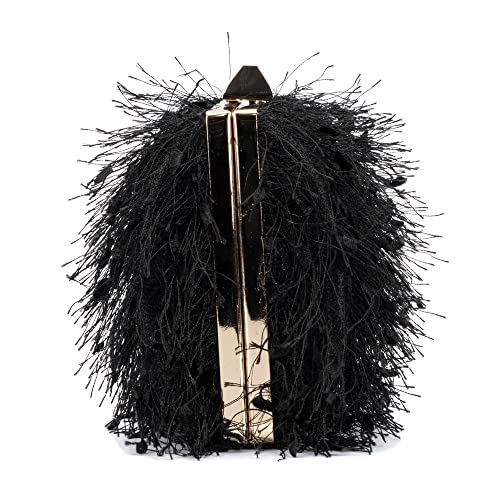 Olivia Miller Women’s Fashion Bea Black Feather Evening Bag w Detachable Chain Strap, Small Wedding Prom Gala Party Clutch Crossbody Handbag