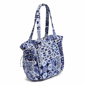 Vera Bradley Women's Cotton Glenna Satchel Purse, Island Tile Blue - Recycled Cotton, One Size