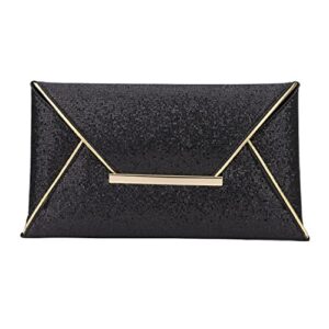 olivia miller women’s fashion rae rhinestone black envelope clutch, crystal shimmery mesh evening handbag, medium wedding prom party pouch bag