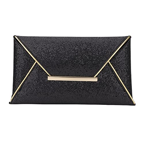 Olivia Miller Women’s Fashion Rae Rhinestone Black Envelope Clutch, Crystal Shimmery Mesh Evening Handbag, Medium Wedding Prom Party Pouch Bag