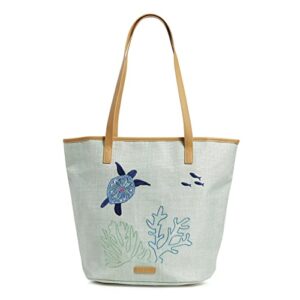 vera bradley women’s straw bucket tote bag, turtle dream, one size