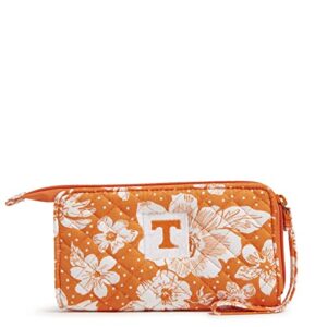 vera bradley women’s cotton collegiate front zip wristlet with rfid protection (multiple teams available), orange/white rain garden with university of tennessee – recycled cotton, one size
