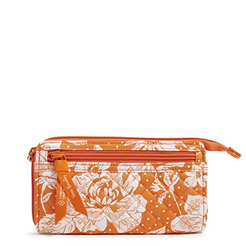 Vera Bradley Women's Cotton Collegiate Front Zip Wristlet With RFID Protection (Multiple Teams Available), Orange/White Rain Garden With University of Tennessee - Recycled Cotton, One Size