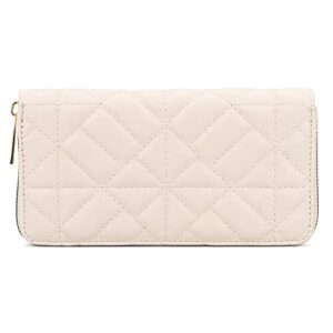 Olivia Miller Women's Fashion Jenna PVC Quilted Beige Clutch Wallet w Practical Zip Around Zipper