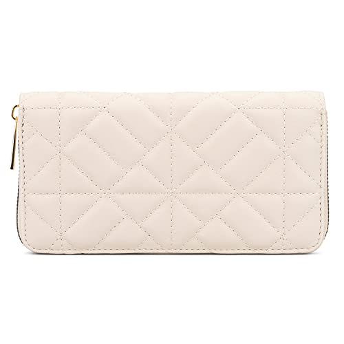 Olivia Miller Women's Fashion Jenna PVC Quilted Beige Clutch Wallet w Practical Zip Around Zipper