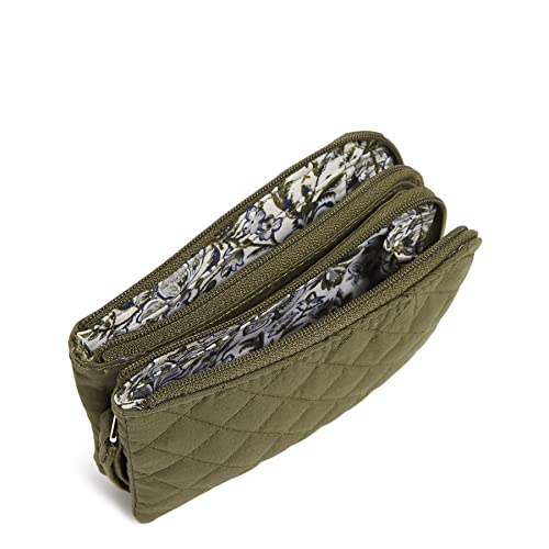 Vera Bradley Women's Cotton Double Zip ID Case Wallet With RFID Protection, Climbing Ivy Green - Recycled Cotton, One Size