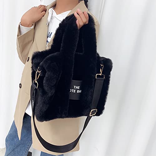 JQWSVE The Tote Bags for Women Trendy Fluffy Tote Bag Designer Luxury Handbag Autumn Winter Soft Plush Shoulder Crossbody Bag