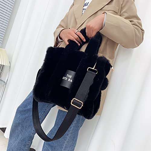 JQWSVE The Tote Bags for Women Trendy Fluffy Tote Bag Designer Luxury Handbag Autumn Winter Soft Plush Shoulder Crossbody Bag