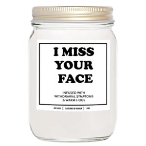 younique designs scented candles – soy candles thinking of you gifts for women & men, i miss your face candle, long distance relationship gifts 8 ounce lavender candles for women (lavender & vanilla)