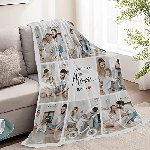 4FunGift Custom Blanket with Photos Text Fleece Throw Customized Personalized Gift for Women Mom Birthday Christmas Valentines Day- 50"x 60"