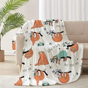 cute sloth blanket, printed throw ultra-soft comfortable flannel fleece soft throw blanket for bed sofa 50×40 inches (sloth, 50″ x 40″)