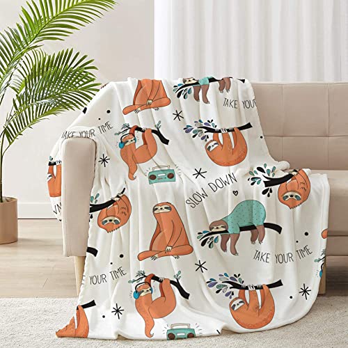 Cute Sloth Blanket, Printed Throw Ultra-Soft Comfortable Flannel Fleece Soft Throw Blanket for Bed Sofa 50x40 Inches (Sloth, 50" x 40")