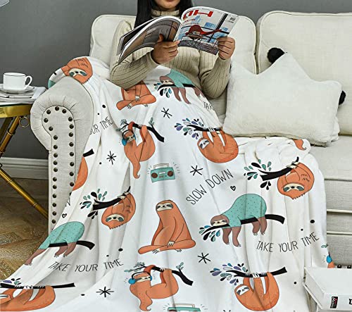 Cute Sloth Blanket, Printed Throw Ultra-Soft Comfortable Flannel Fleece Soft Throw Blanket for Bed Sofa 50x40 Inches (Sloth, 50" x 40")