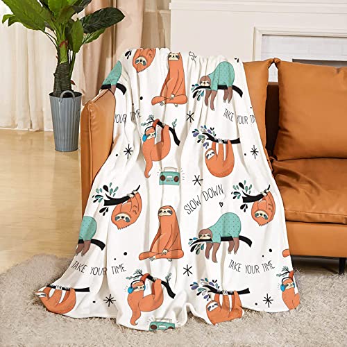 Cute Sloth Blanket, Printed Throw Ultra-Soft Comfortable Flannel Fleece Soft Throw Blanket for Bed Sofa 50x40 Inches (Sloth, 50" x 40")