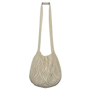 grunge crochet tote bag y2k fairycore shoulder handbags aesthetic knitted crossbody bags purse accessories (beige,14.5″x29.5″)