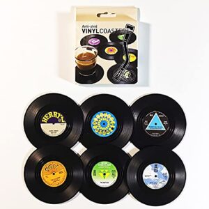 6pcs vinyl record coasters for drinks,funny bar vintage coasters beer coffee tea drinking coaster,suit for home bar party music decor housewarming hostess gifts (6pcs b)