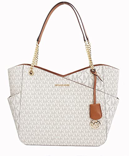 Michael Kors Jet Set Travel Large Chain Shoulder Tote (VANILLA Multi)